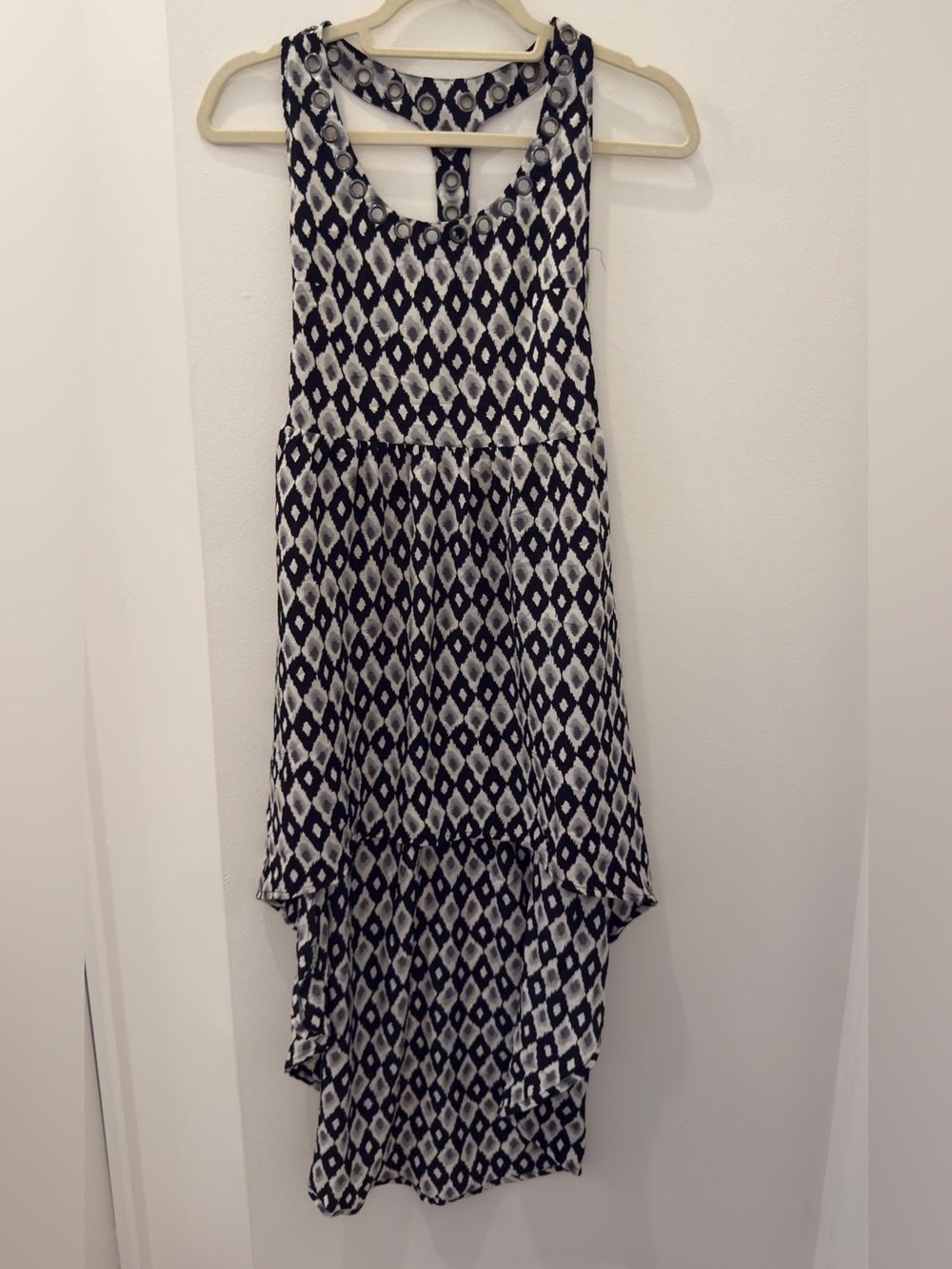 Millau LF Black grey White Patterned Sleeveless high low flowy Dress
